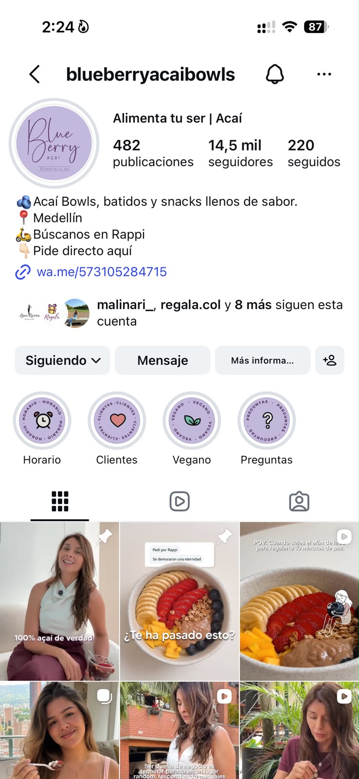 Perfil de Instagram de @blueberryacaibowls